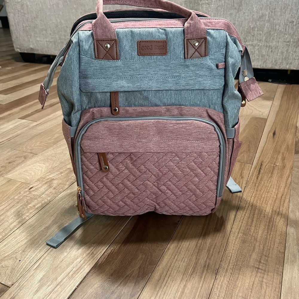 Multifunctional Gray Diaper Bag Backpack With Cha… - image 2